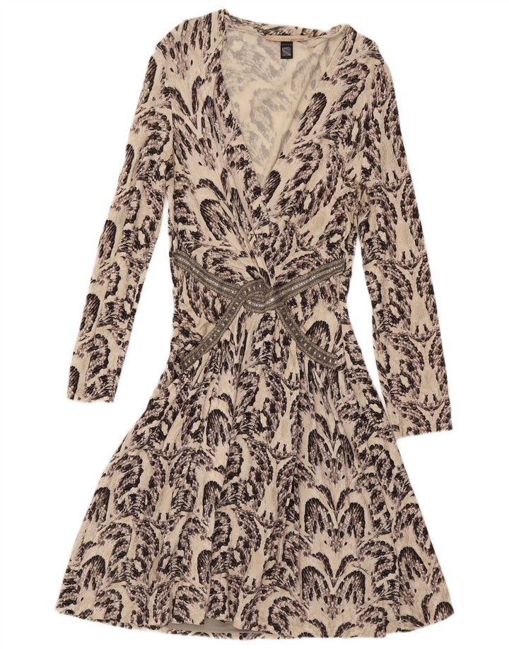 Roberto Cavalli Kvinder Abstrakt Mønster A-Line Kjole IT 46 Large Off White