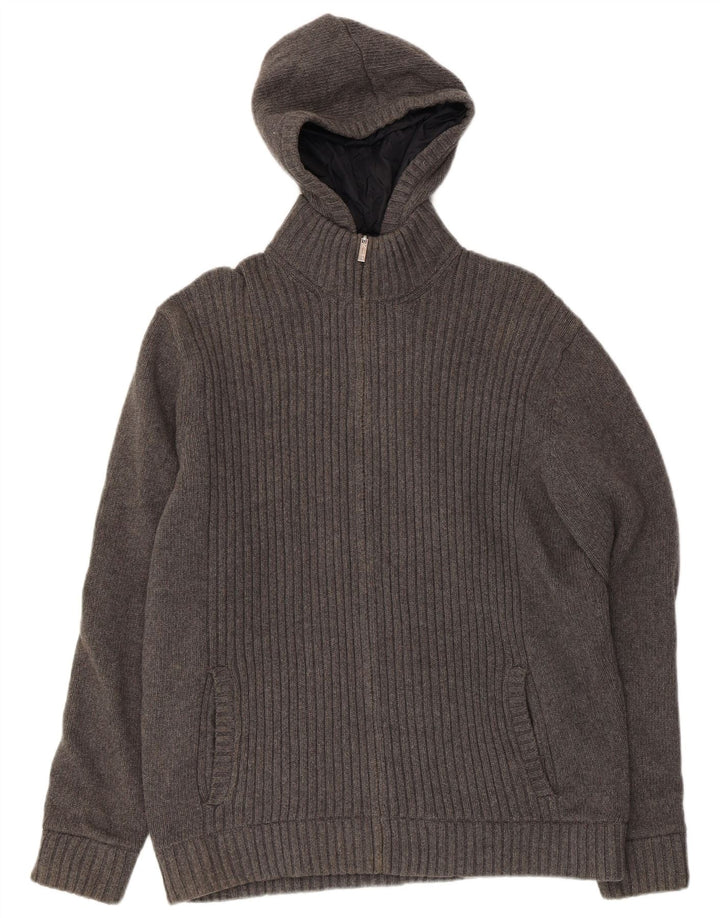 Massimo Dutti Herre Hættestrikket Vendbar Jakke UK 42 XL Grå