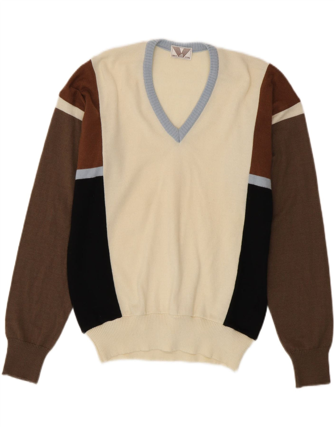 VINTAGE Herre V-hals sweater IT 50 Medium Flerfarvet Colourblock