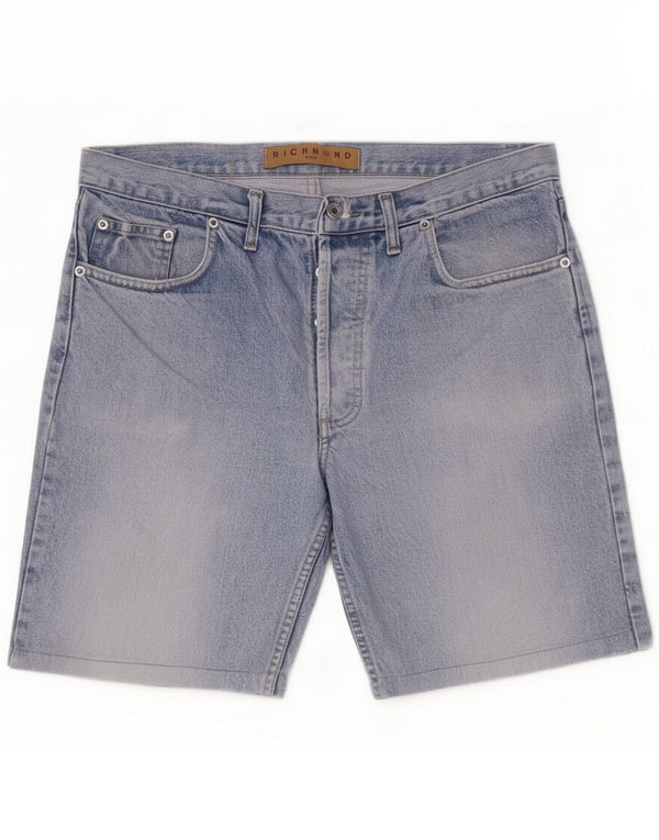 Richmond Mens Graphic Denim Shorts Large W34 Blue