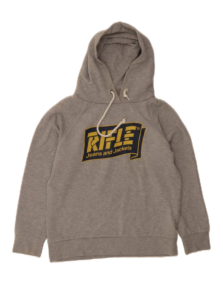 RIFLE Womens Graphic Hoodie Jumper UK 14 Medium Grey Cotton Vintage Rifle and Second-Hand Rifle from Messina Hembry 