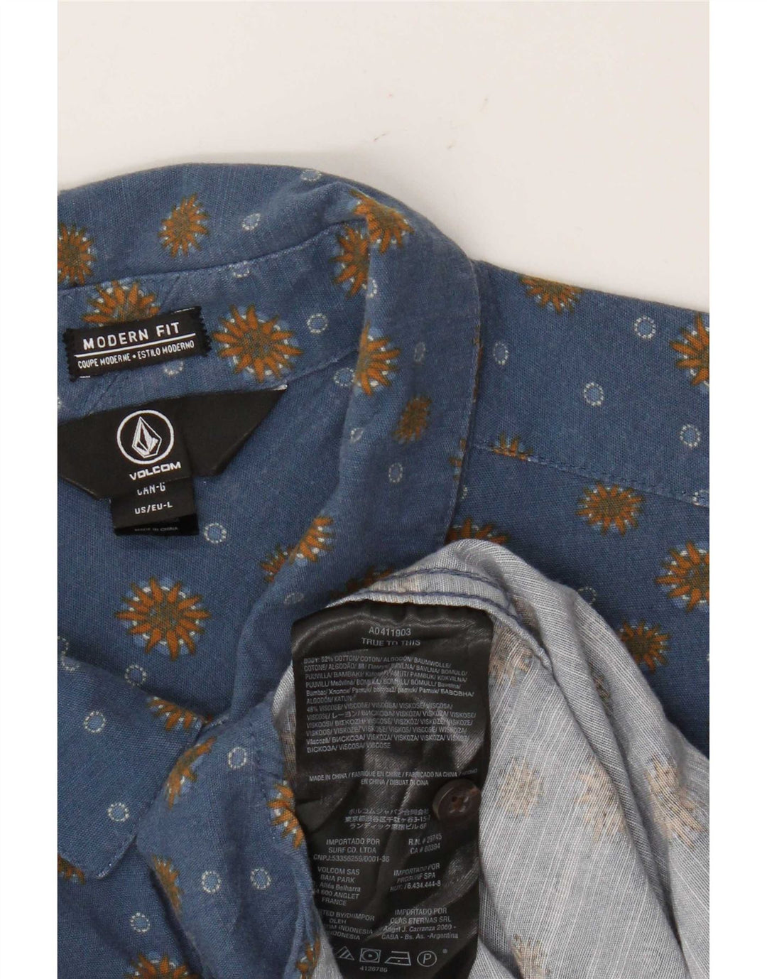 Volcom Herre Kortærmet Modern Fit Skjorte Stor Blå Bomuld