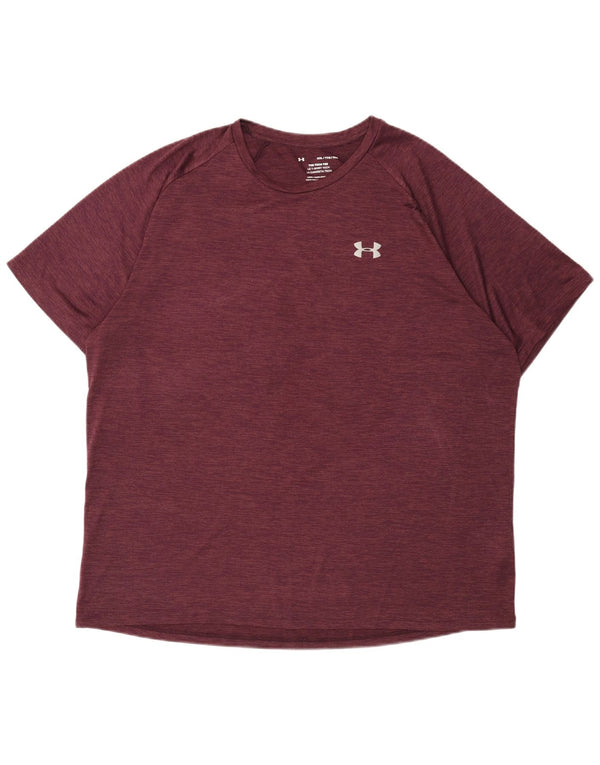 Under Armour Herre Heat Gear T-Shirt Top 2XL Maroon Flecked Polyester