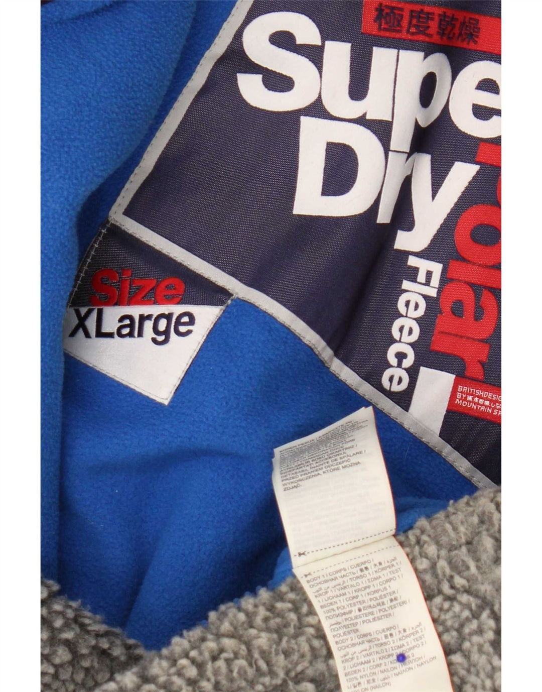 Superdry Fleecejakke med hætte til mænd UK 42 XL Grå Colourblock Polyester