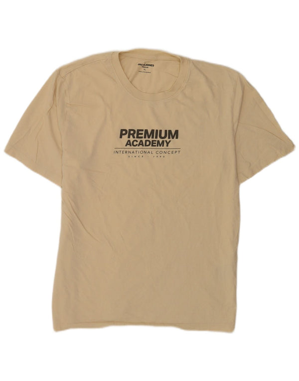 Jack & Jones Herre grafisk T-shirt Top XL Beige Bomuld