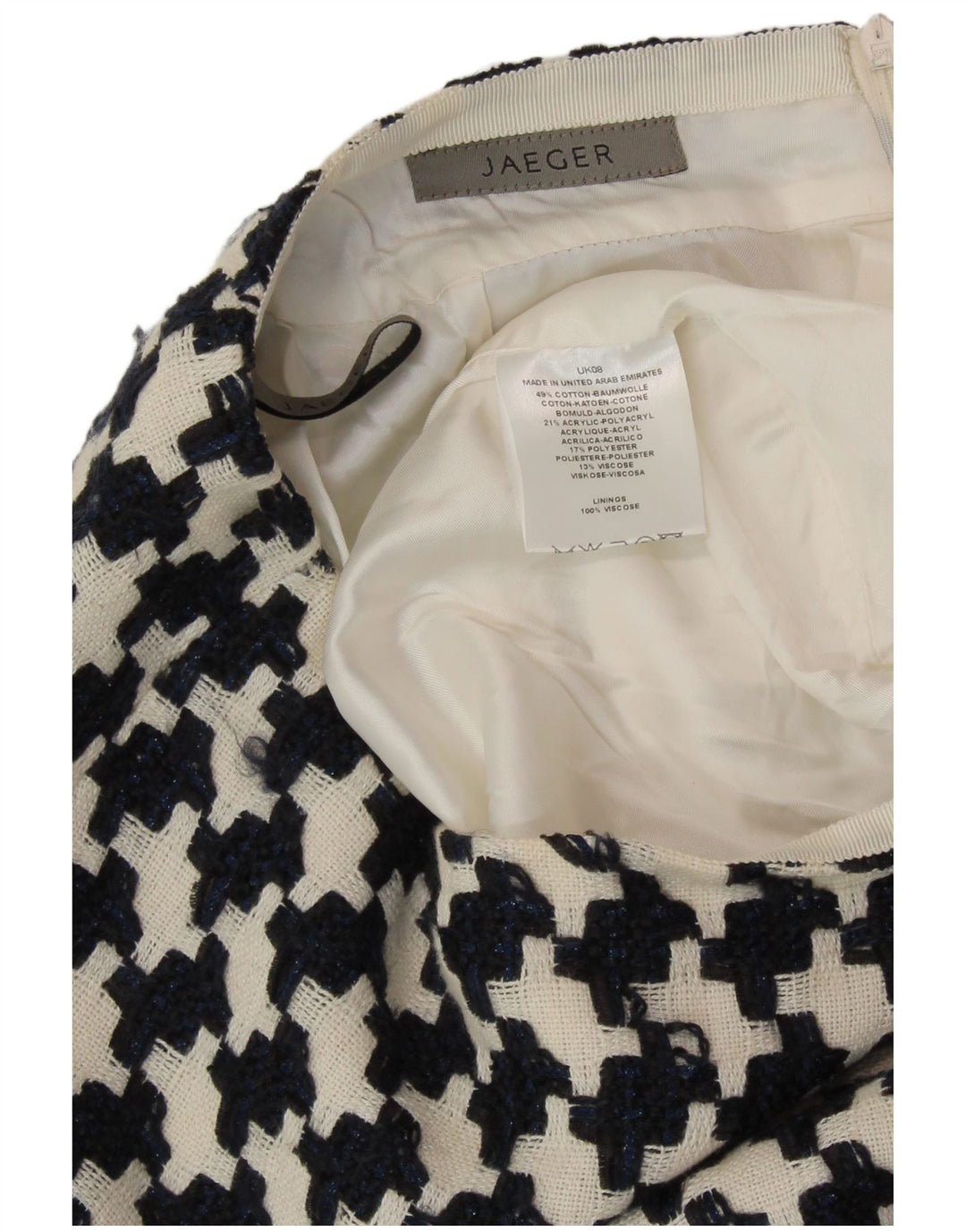 JAEGER Pencil Nederdel til kvinder UK 8 Small W27 Black Houndstooth Bomuld