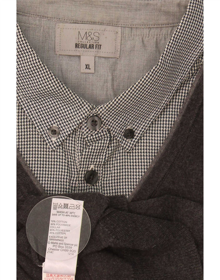 Marks & Spencer Herre Regular Fit V-hals sweater XL Grå Bomuld