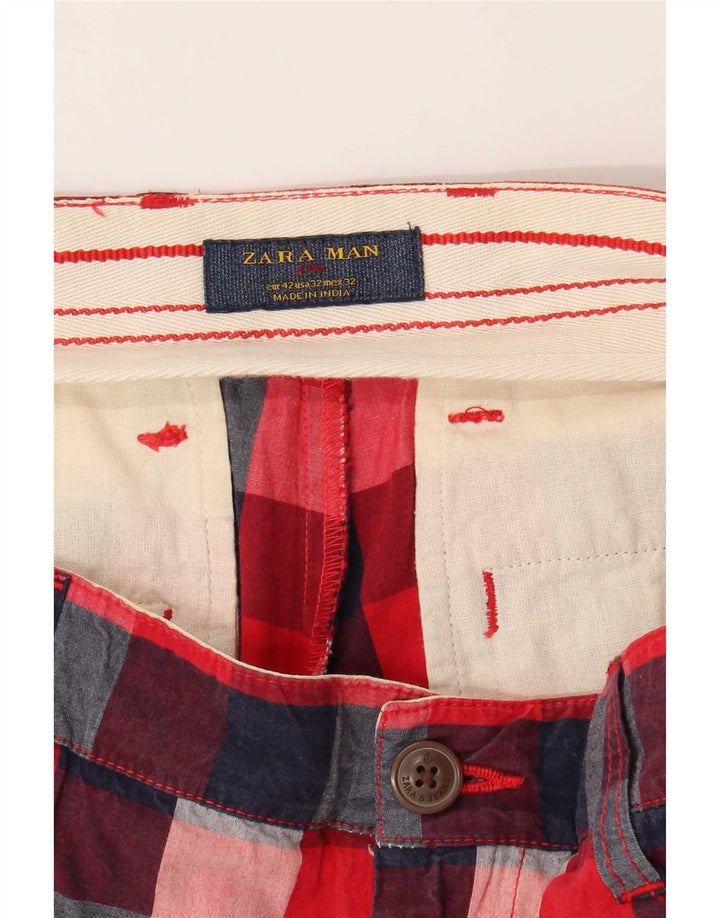 Zara Herre Chino Shorts EU 42 Large W32 Red Gingham