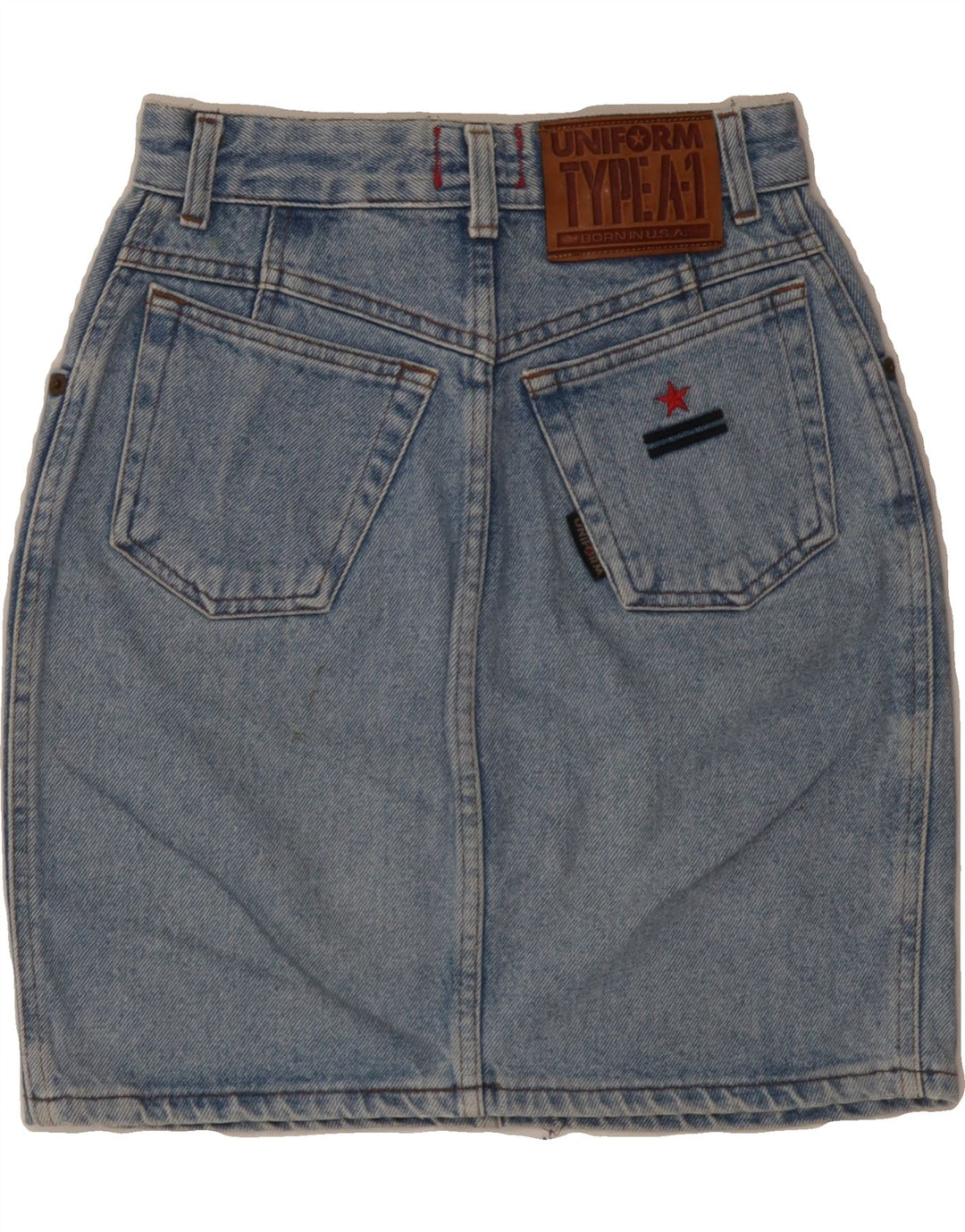 UNIFORM Womens Denim Skirt W24 XS Blue Cotton Vintage Uniform and Second-Hand Uniform from Messina Hembry 