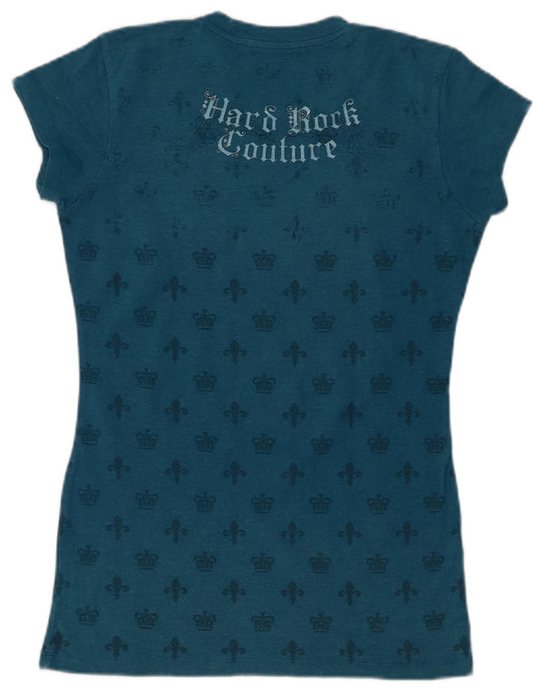Hard Rock Cafe Dame Berlin Grafisk T-Shirt Top UK 10 Small Blue Cotton