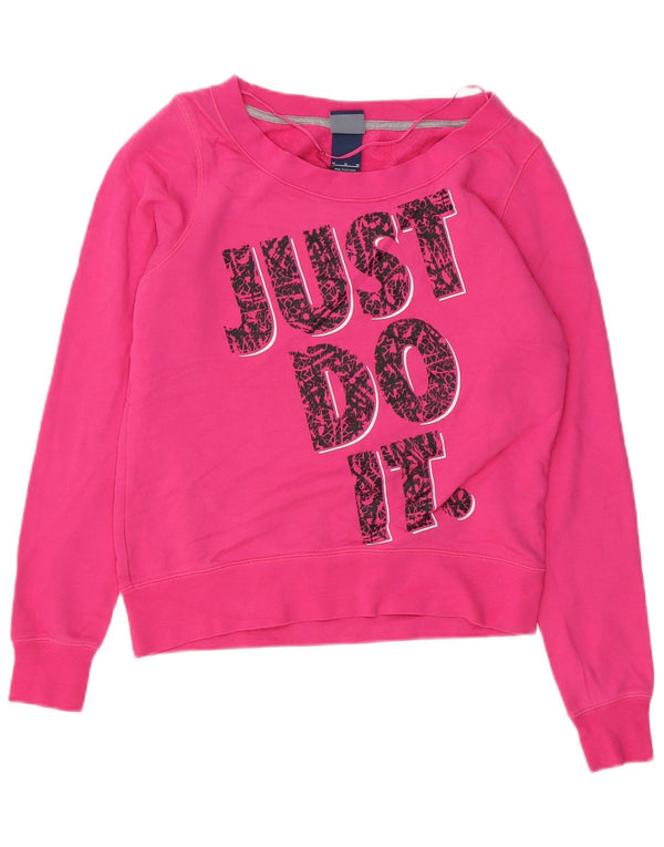 Nike Dame Grafisk Sweatshirt Jumper UK 14 Medium Pink Bomuld