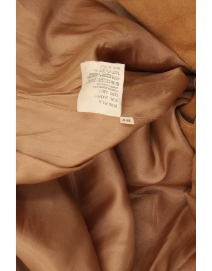 Vintage dame 3-knaps ruskind blazerjakke EU 48 2XL beige læder