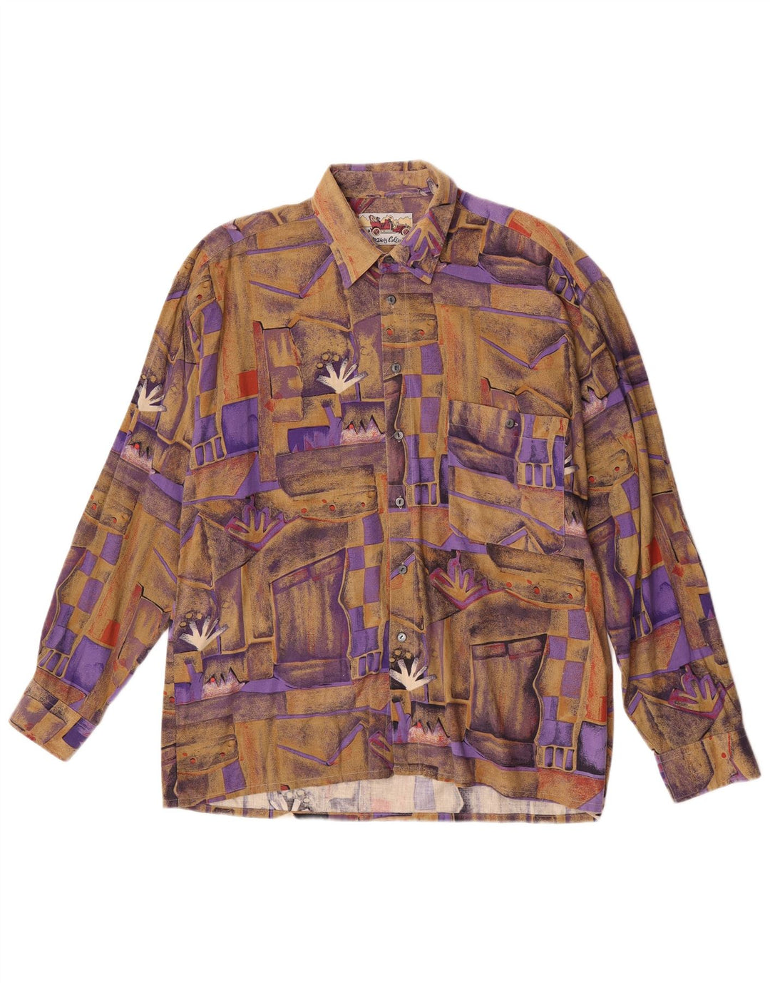 Vintage herreskjorte stor brun geometrisk