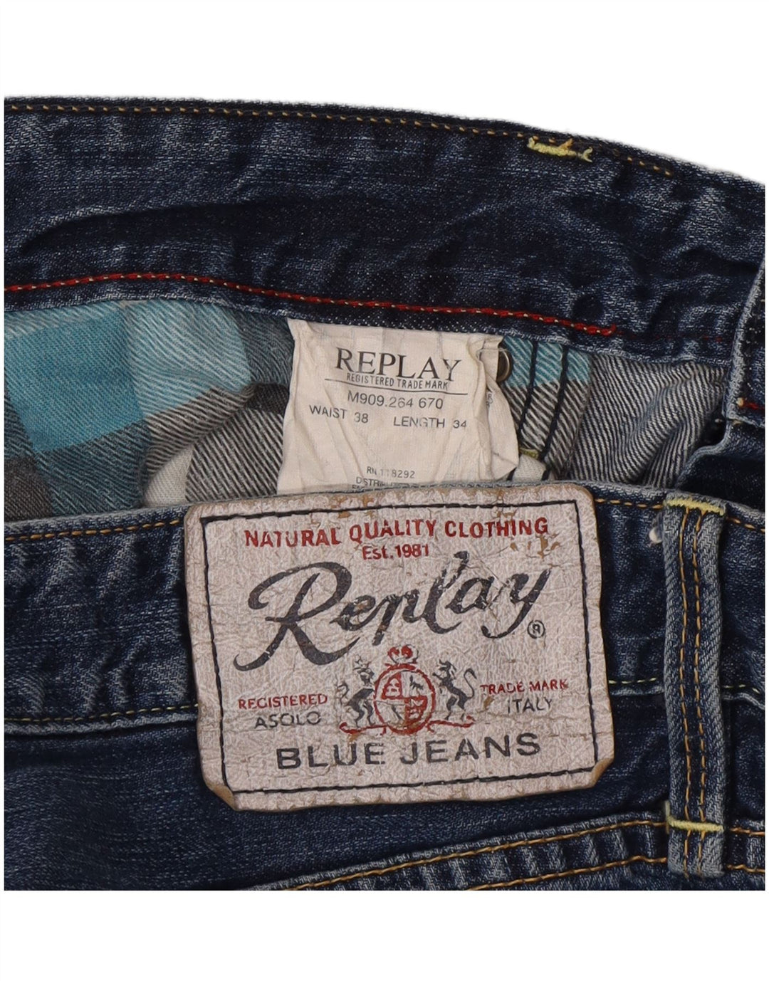 Replay Herre Straight Jeans W38 L28 Blå Bomuld