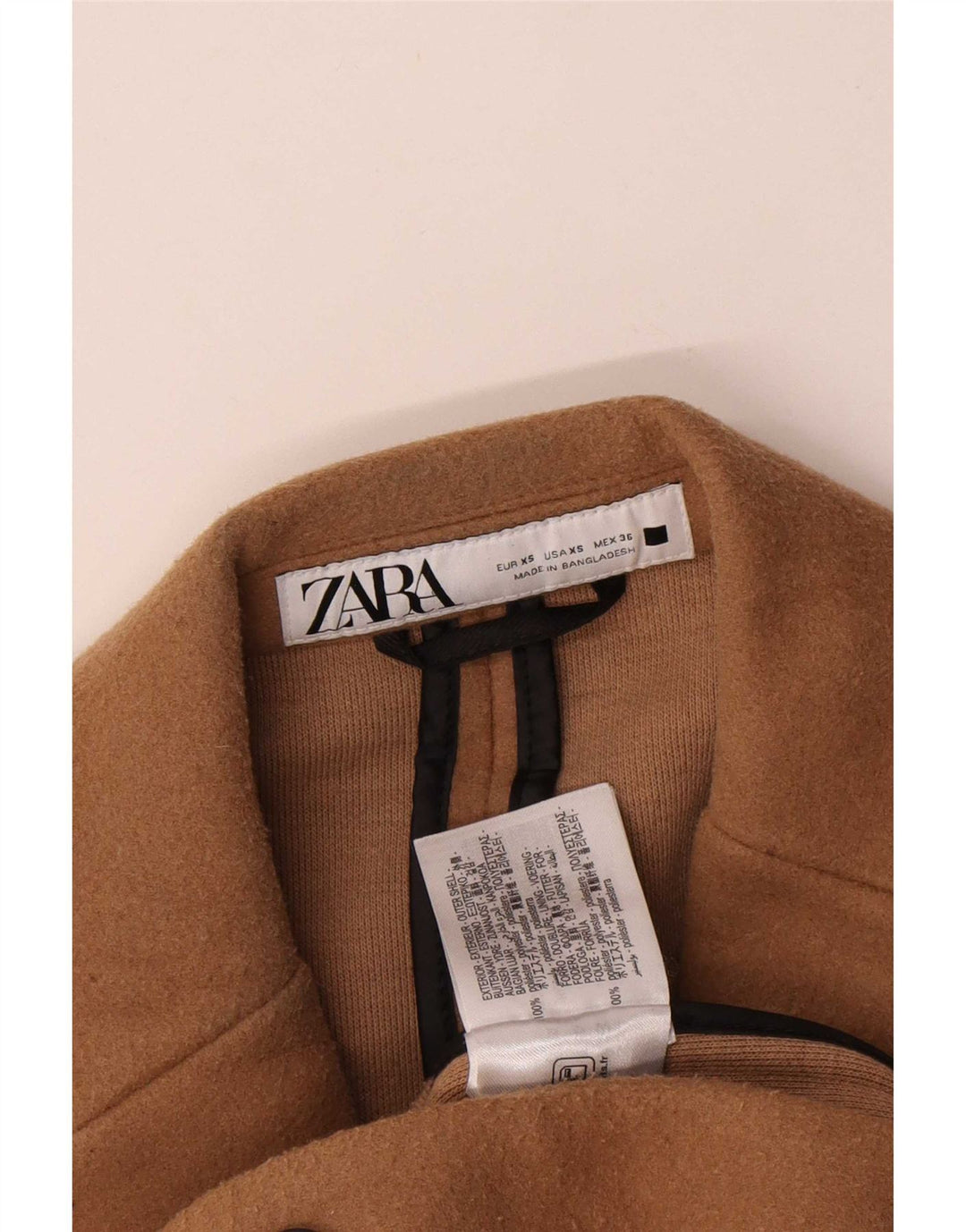 Zara Herre Oversized Overfrakke UK 34 XS Beige Polyester