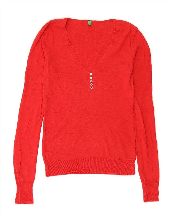 BENETTON Womens V-Neck Jumper Sweater UK 8 Small Red Vintage Benetton and Second-Hand Benetton from Messina Hembry 