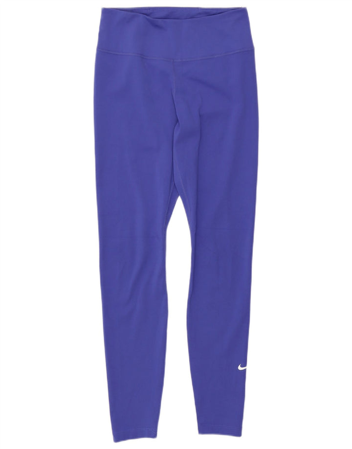 Nike Dame Dri Fit Leggings UK 8 Small Blue Polyester