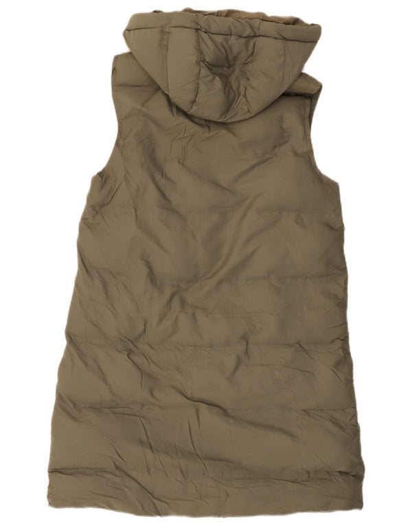 Zara Womens Oversized Hooded Sleeveless Padded Coat UK 6 XS Khaki Polyester