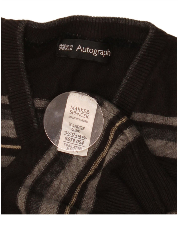 Marks & Spencer Herre Autograph V-hals sweater XL Sort Stribet