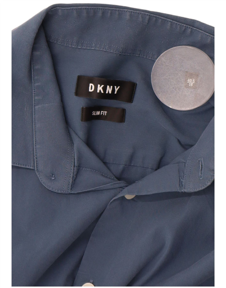 DKNY Herre Slim Fit skjorte str. 40 16 Large Blue Cotton