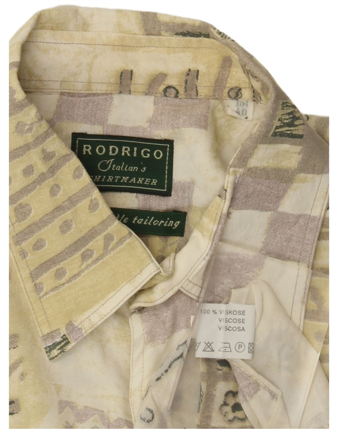 Rodrigo Kortærmet Herreskjorte Størrelse 40 15 1/2 Medium Khaki Patchwork