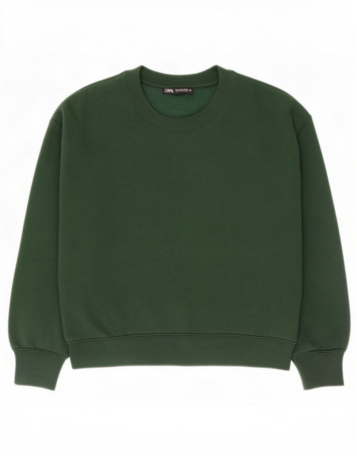 Zara Womens Crop Oversized Sweatshirt Jumper UK 10 Small Green Polyester