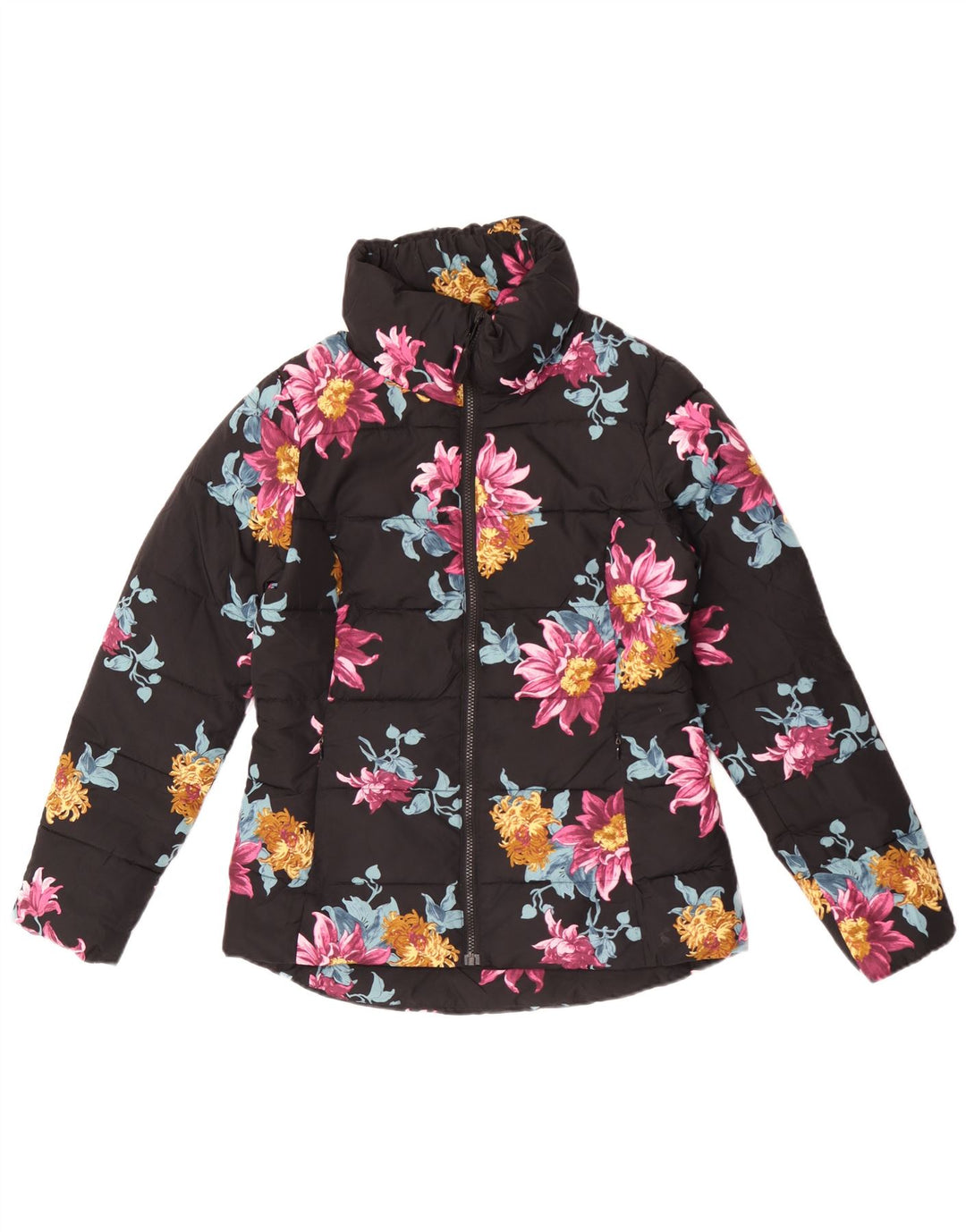 Joules Dame Oversized Polstret Jakke UK 10 Small Black Floral Polyester