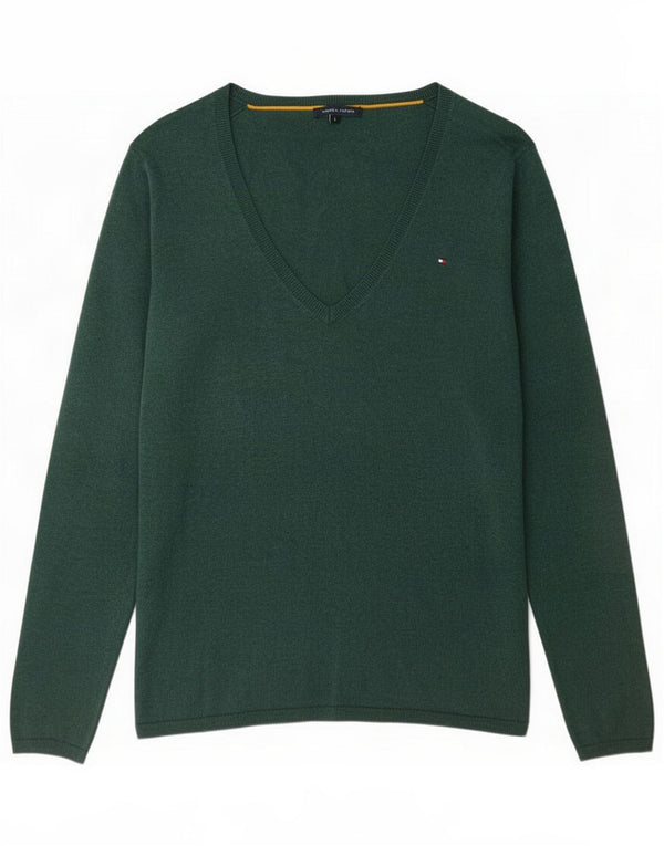 Tommy Hilfiger Dame V-hals sweater UK 10 Lille grøn uld