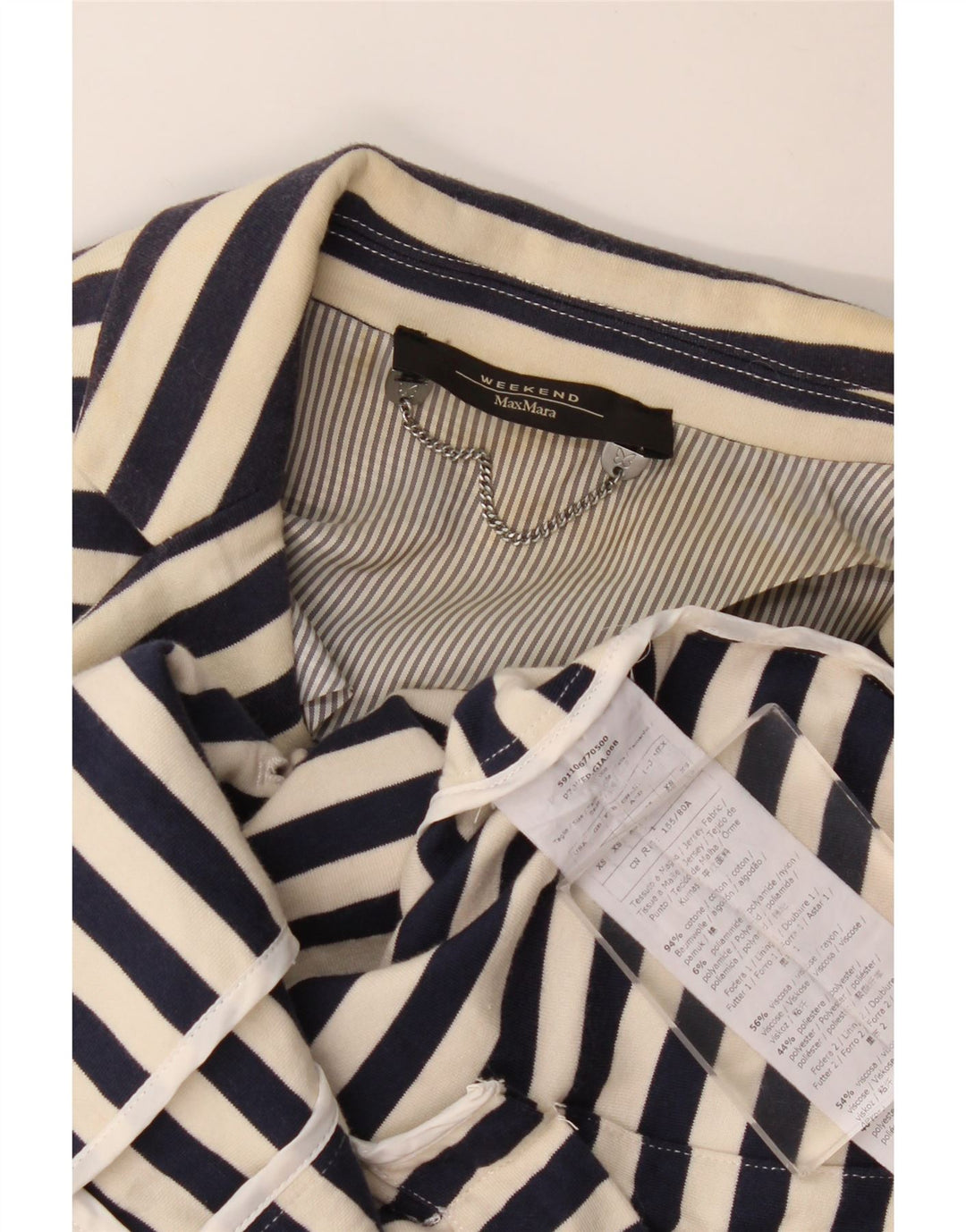 MAX MARA Dame Weekend 2 Button Blazer Jacket UK 6 XS Marineblå Stribet