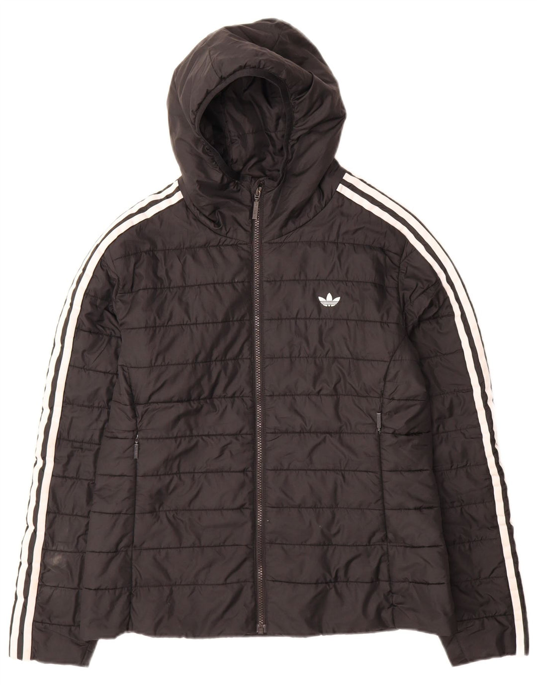 Adidas Dame Hætte Polstret Jakke UK 14 Stor Sort Polyester