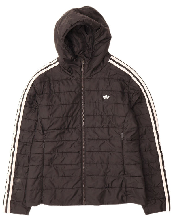 Adidas Dame Hætte Polstret Jakke UK 14 Stor Sort Polyester