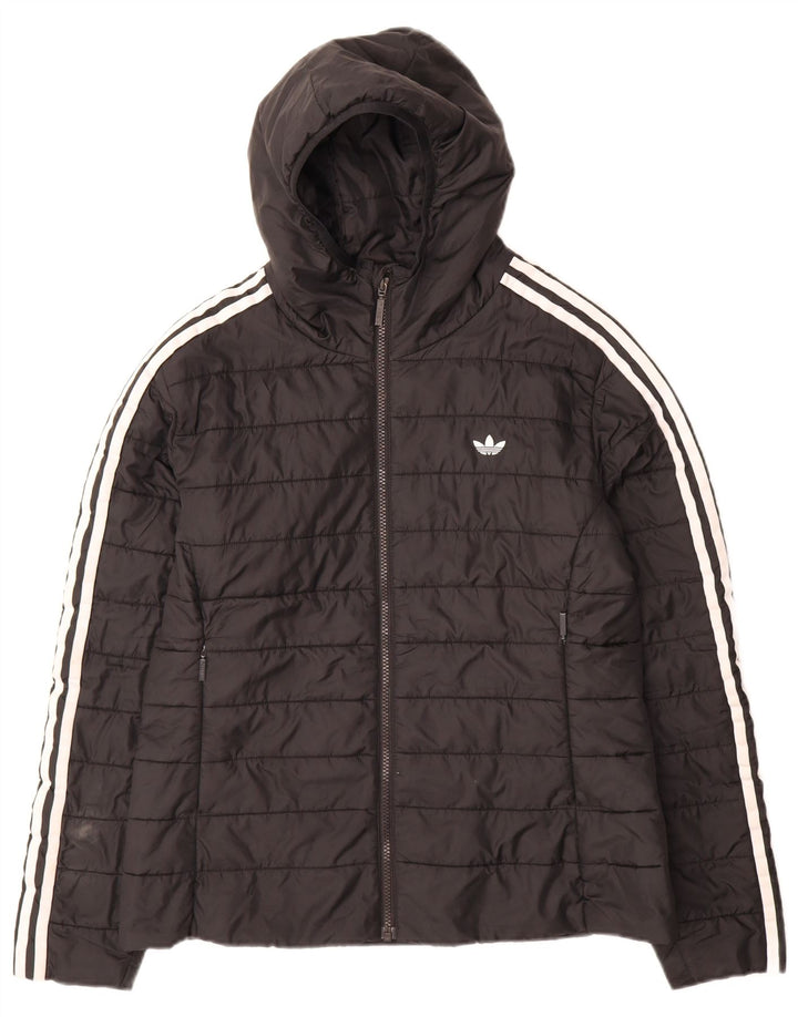Adidas Dame Hætte Polstret Jakke UK 14 Stor Sort Polyester