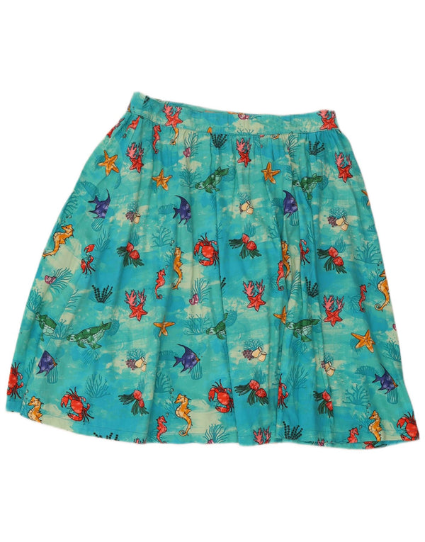 Lindy bop Dame Abstrakt Mønster Flared Skirt UK 12 Medium W30 Blå Bomuld