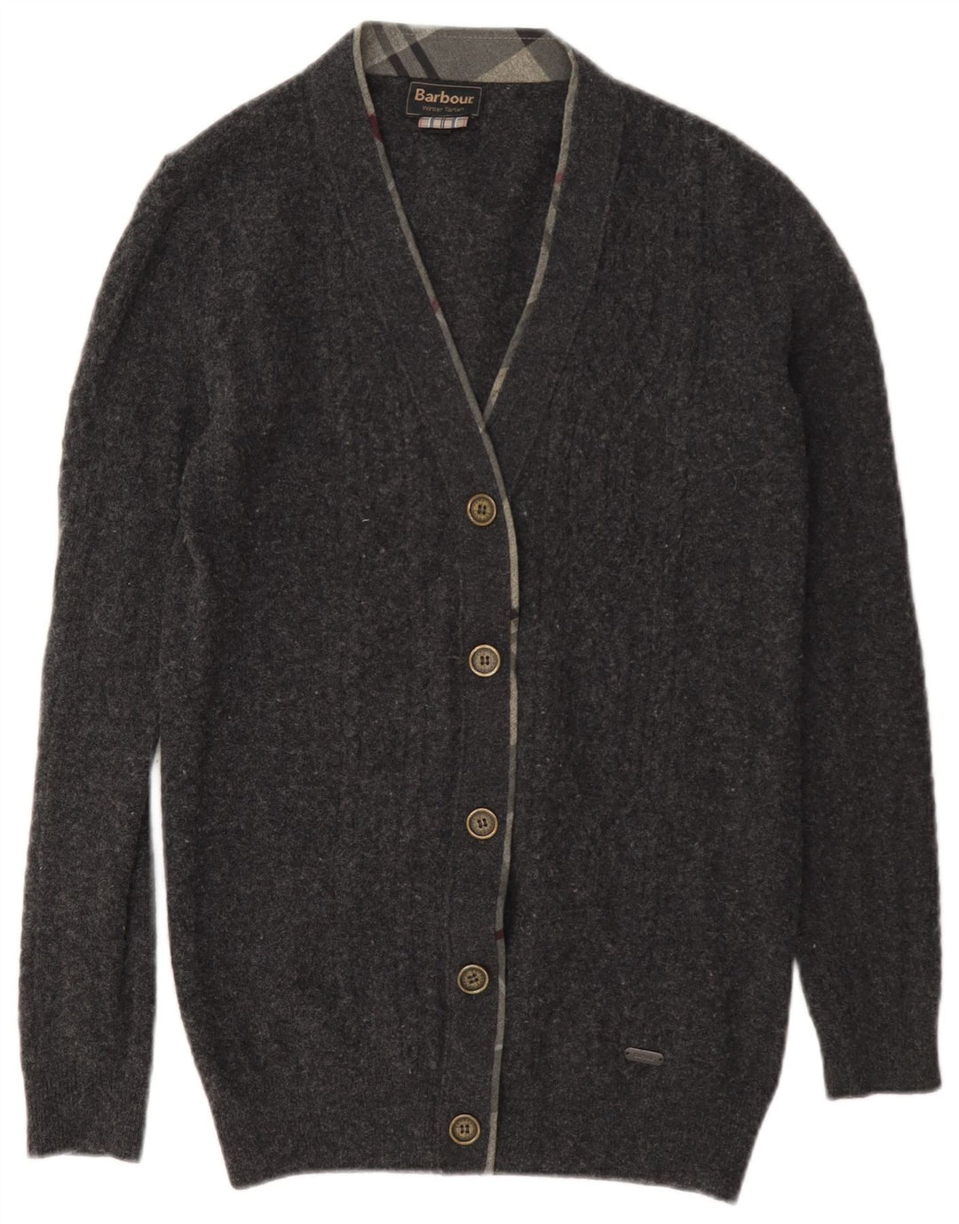Barbour Dame Cardigan Sweater UK 10 Lille Grå Uld