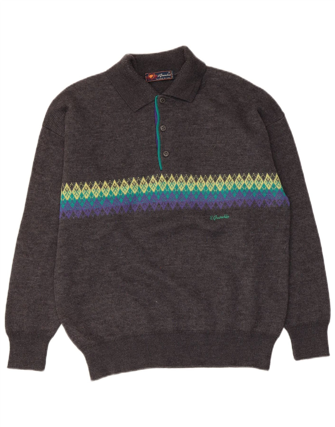 Il Granchio Herre Polo Neck Jumper Sweater Medium Grey Argyle/Diamond
