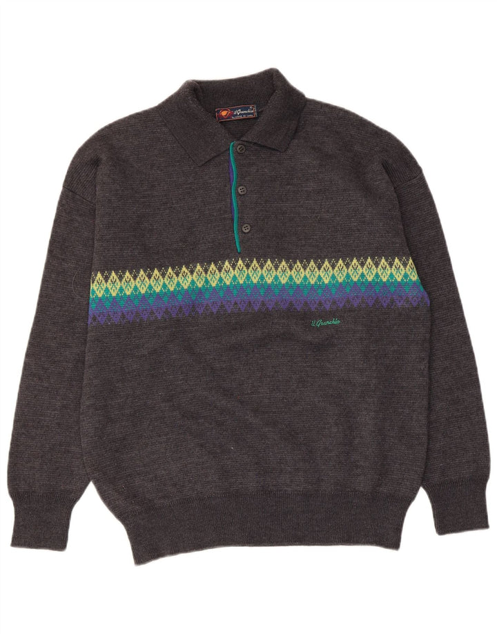 Il Granchio Herre Polo Neck Jumper Sweater Medium Grey Argyle/Diamond