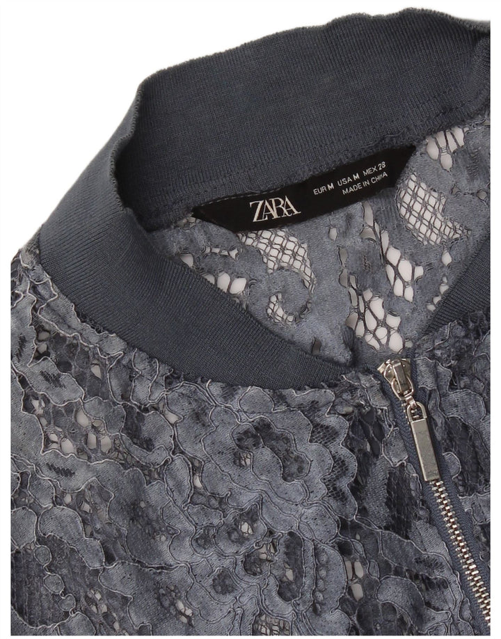 Zara Womens Crop Se Through Cardigan Top UK 12 Medium Blue Floral