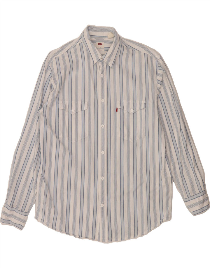 LEVI'S Mens Oversized Shirt Medium White Striped Cotton Vintage Levi's and Second-Hand Levi's from Messina Hembry 