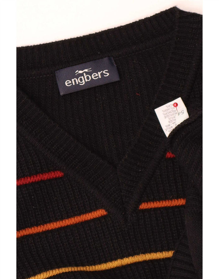 Engbers Herre V-hals sweater EU 54 XL Sort Stribet Uld