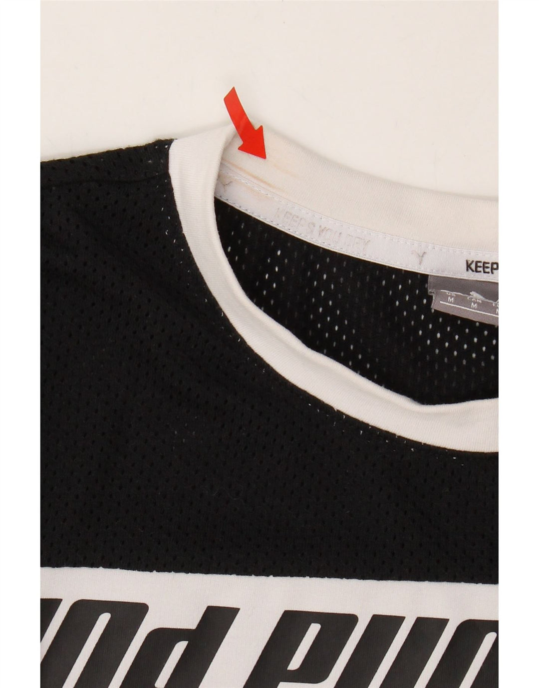 PUMA Womens Crop Graphic T-Shirt Top UK 14 Medium White Colourblock Vintage Puma and Second-Hand Puma from Messina Hembry 