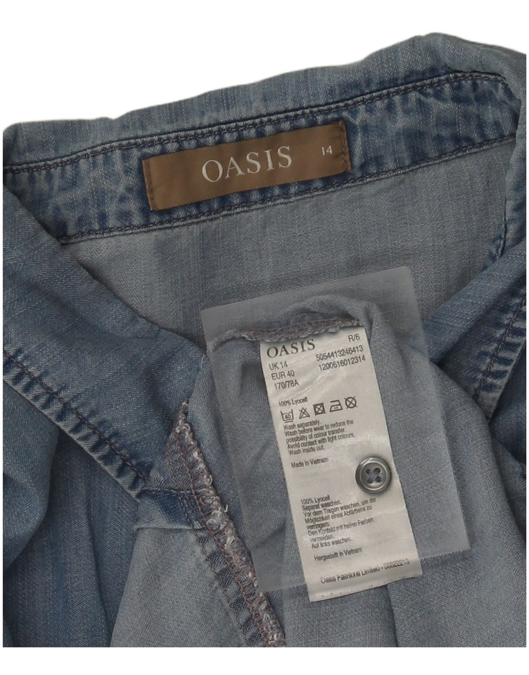 OASIS Dame Denim Shirt UK 14 Large Blue Lyocell