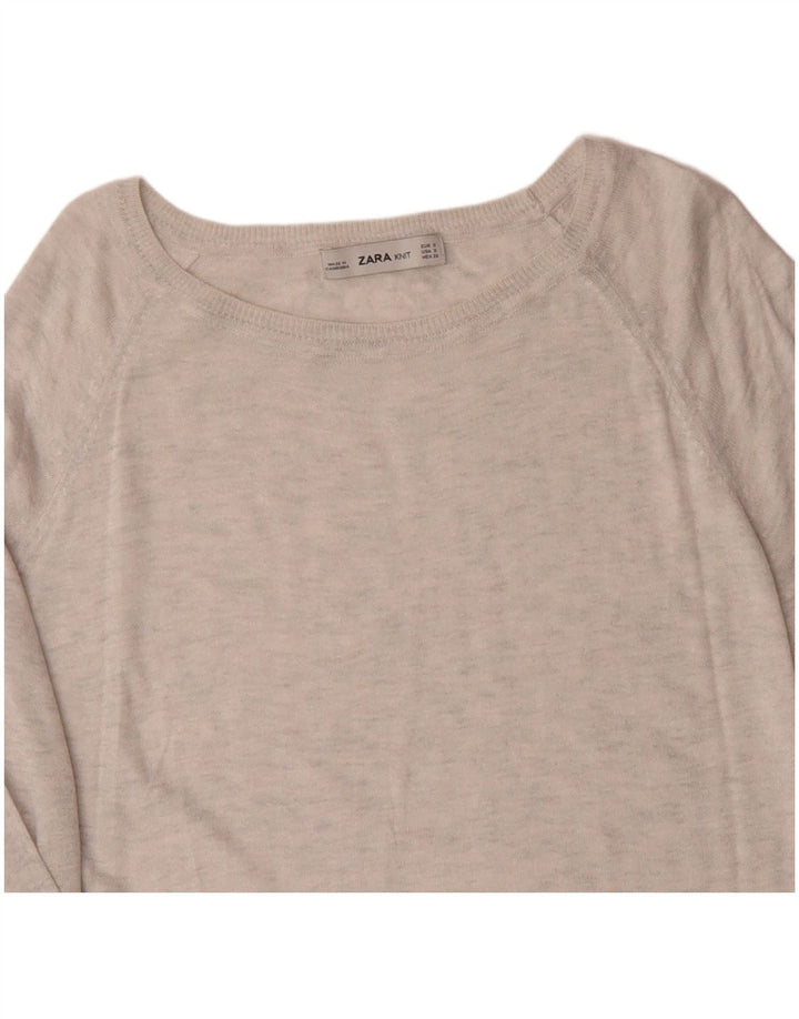 ZARA Dame Oversized Boat Neck Jumper Sweater UK 10 Small Grey