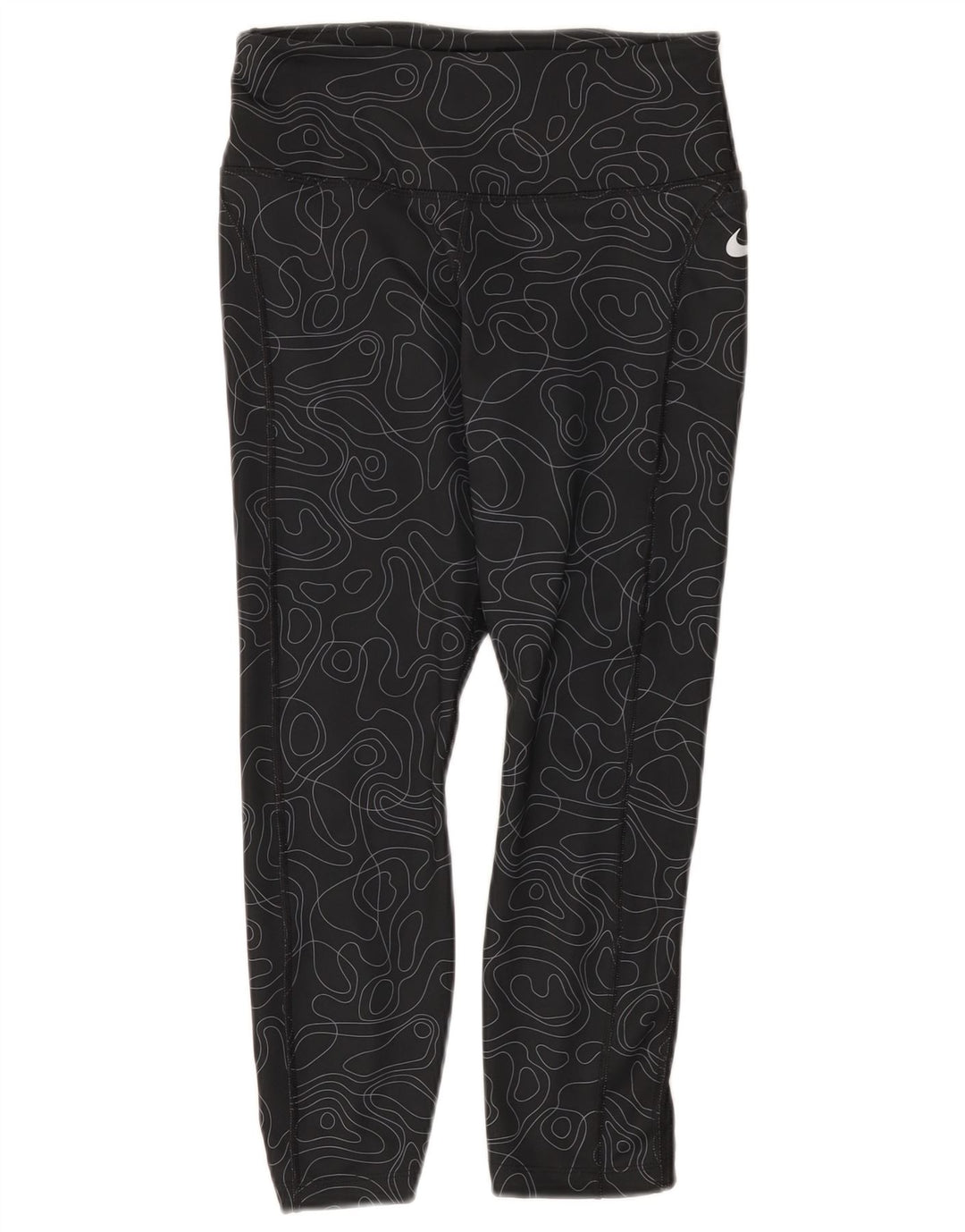 Nike Dame Dri Fit Capri Leggings UK 8 Small Black Geometric