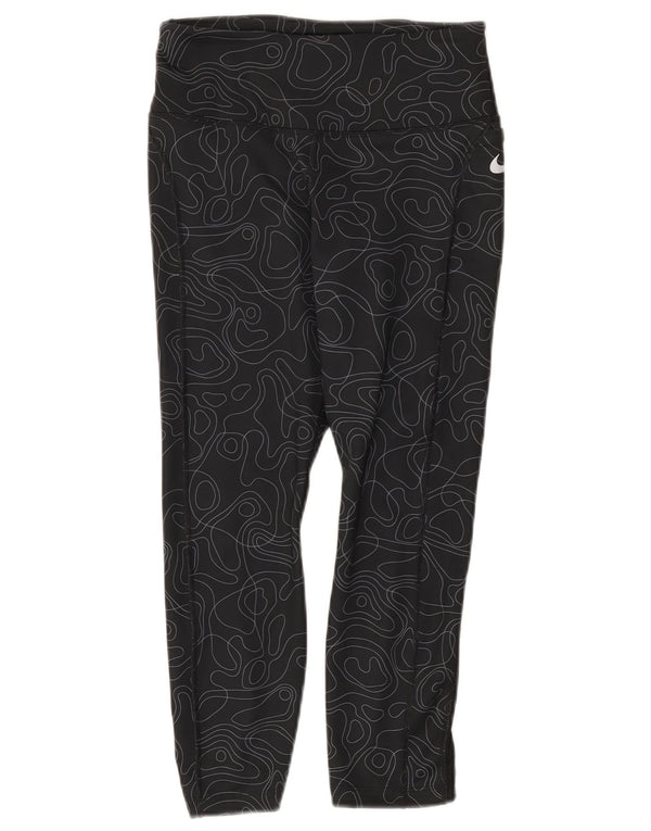 Nike Dame Dri Fit Capri Leggings UK 8 Small Black Geometric