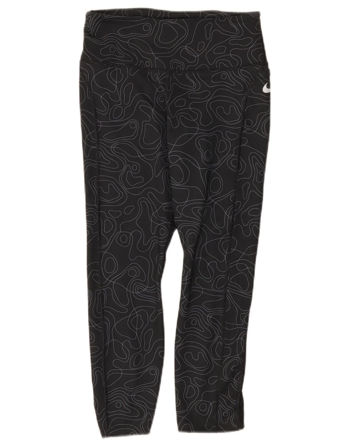 Nike Dame Dri Fit Capri Leggings UK 8 Small Black Geometric