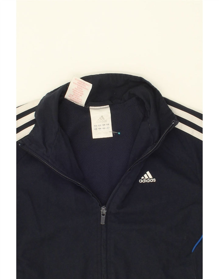 ADIDAS Boys Graphic Tracksuit Top Jacket 9-10 Years Navy Blue Polyester Vintage Adidas and Second-Hand Adidas from Messina Hembry 