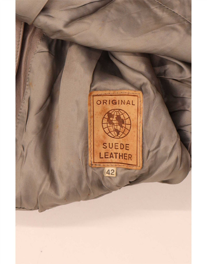 Vintage Dame Batwing Læderjakke IT 42 Medium Grå Stribet