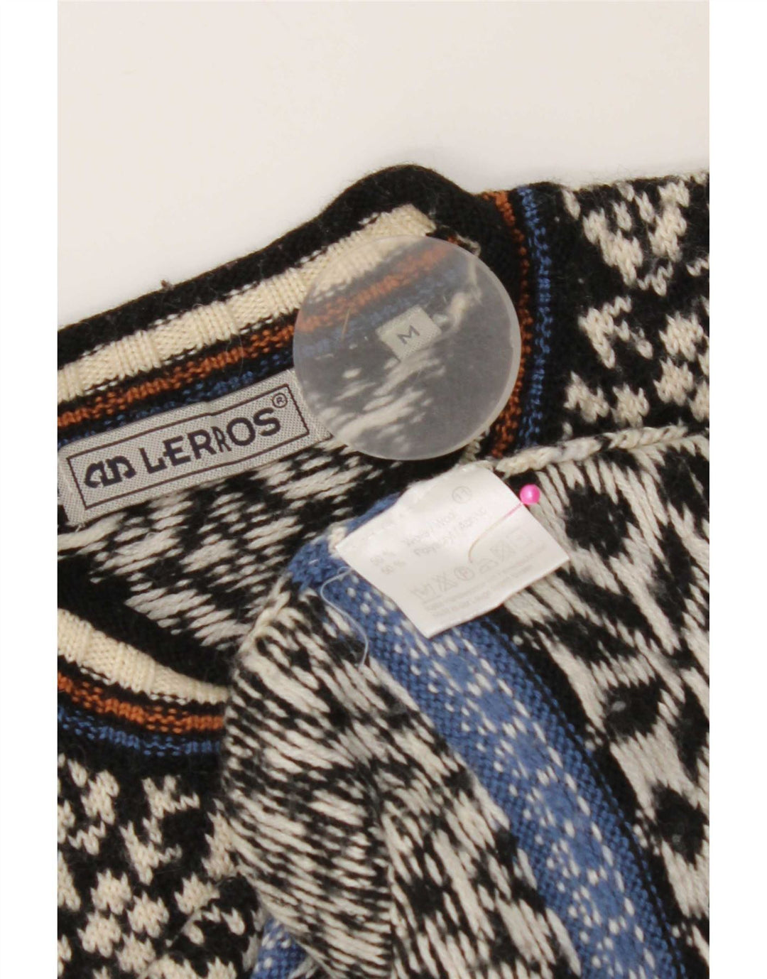Lerros Herre Crew Neck sweater Medium Black Fair Isle Wool