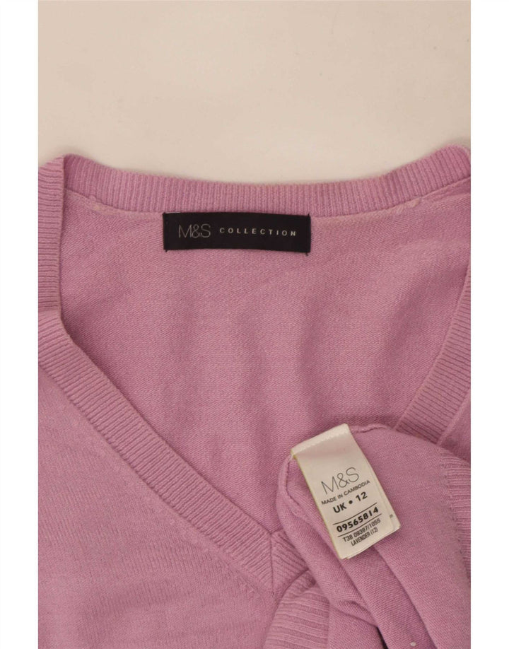 Marks & Spencer Dame V-hals sweater UK 12 Medium Lilla Akryl