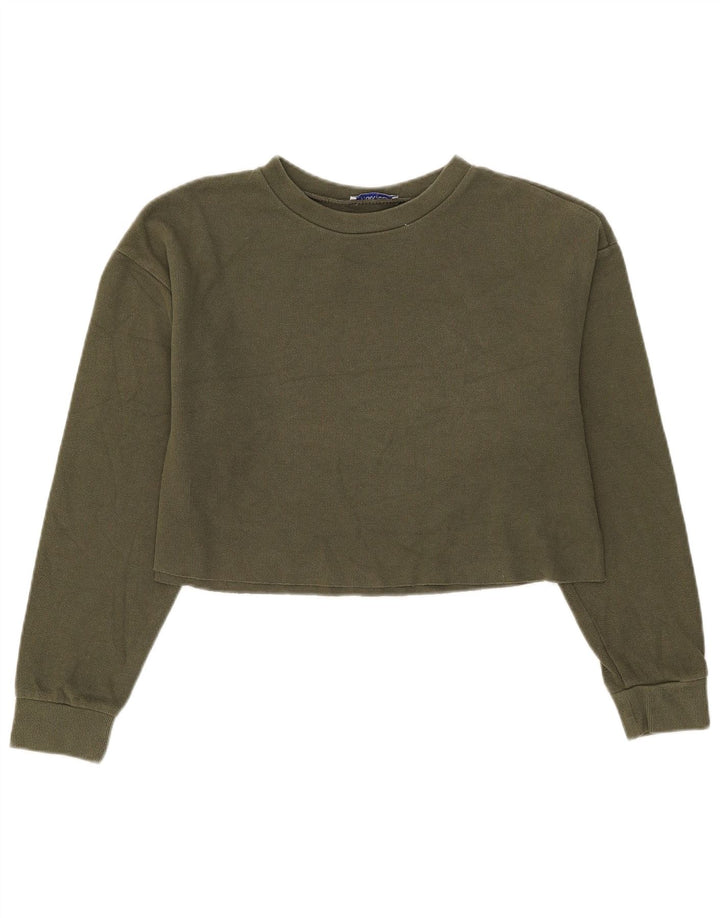 Zara Womens Crop Bluse Top UK 14 Medium Green Bomuld